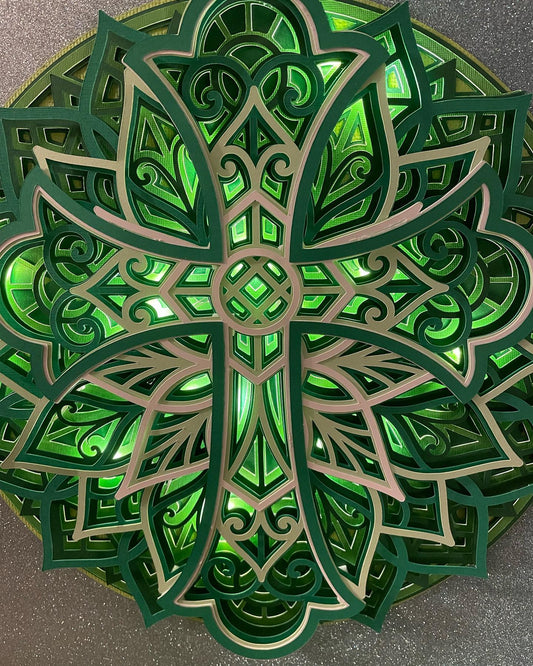 Lighted 3D Mandala Cross