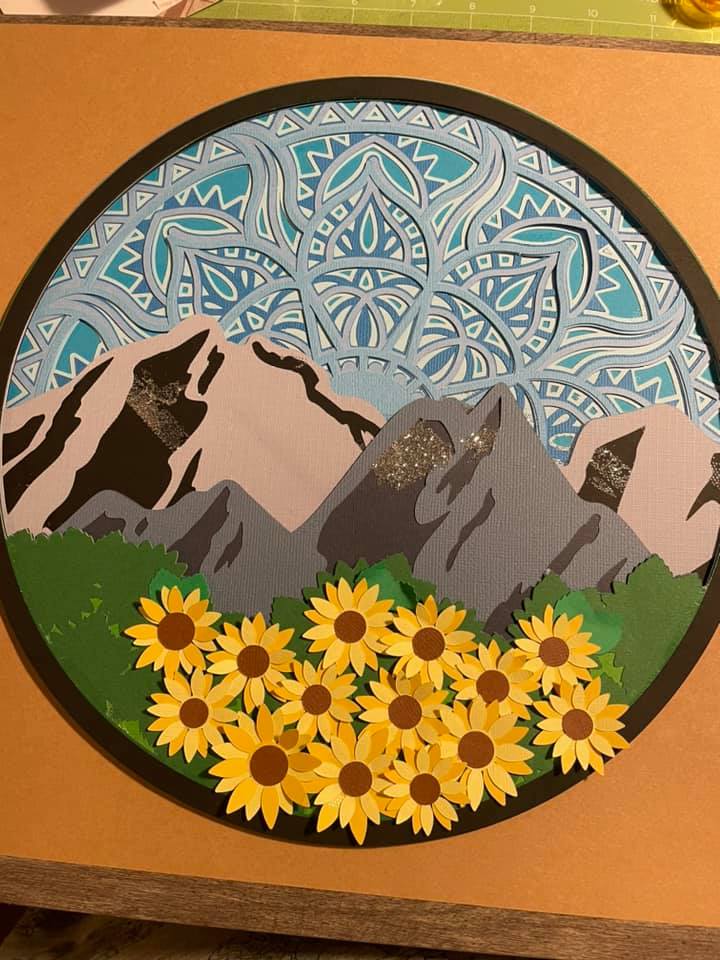 Mandala Mountain with Sunflowers 3D Art